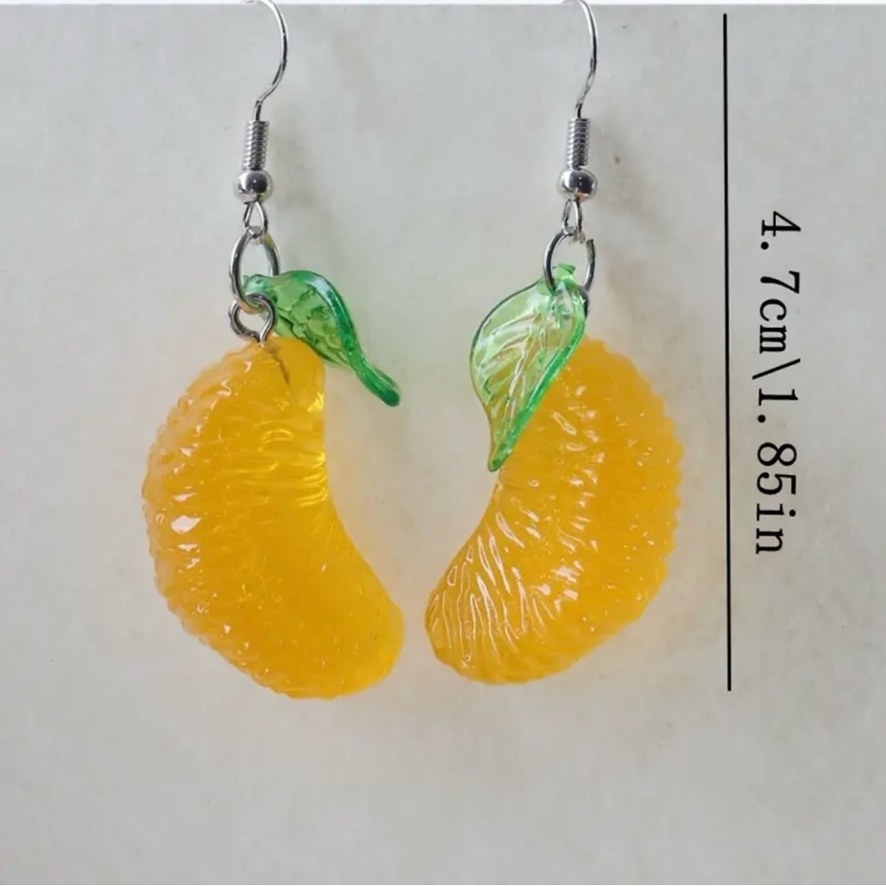 1pair Orange Slice Resin Drop Dangle‎ Earrings Creative Fruit Pendant Earrings - Picture 8 of 10